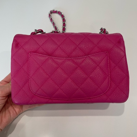 SOLD🚫AUTHENTIC Chanel Hot Pink Caviar Mini Rectangular Flap SHW - Picture 7 of 17
